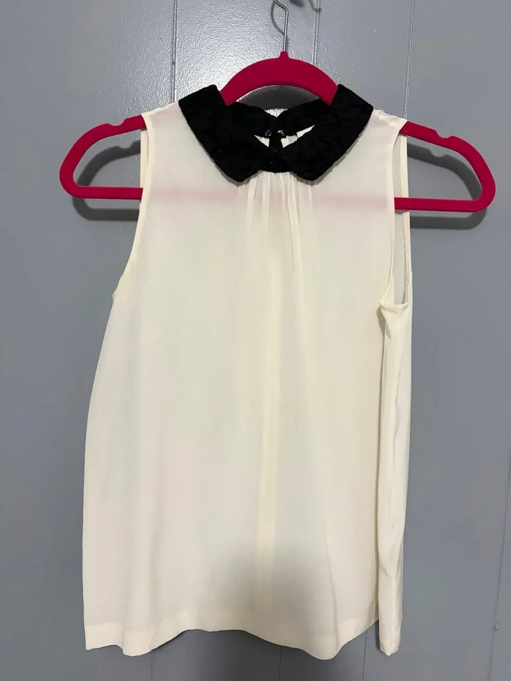 Kate Spade Ivory Black Lace Collar Silk Sleeveless Preppy Twee Office Top 0